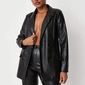 Black Soft Faux Leather Oversized Blazer